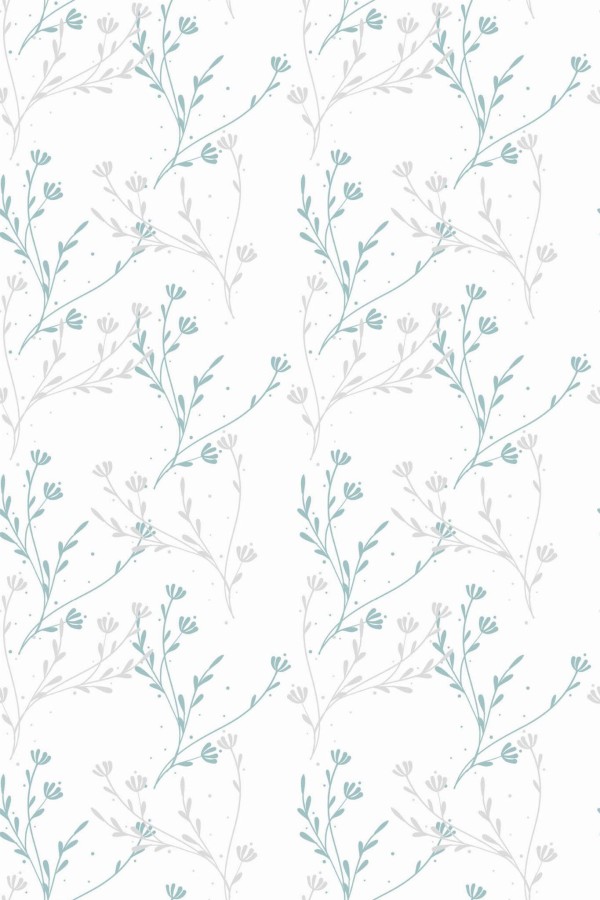 Pattern repeat of Blue and white wildflower removable wallpaper design