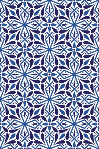 Pattern repeat of Blue floral tile removable wallpaper design