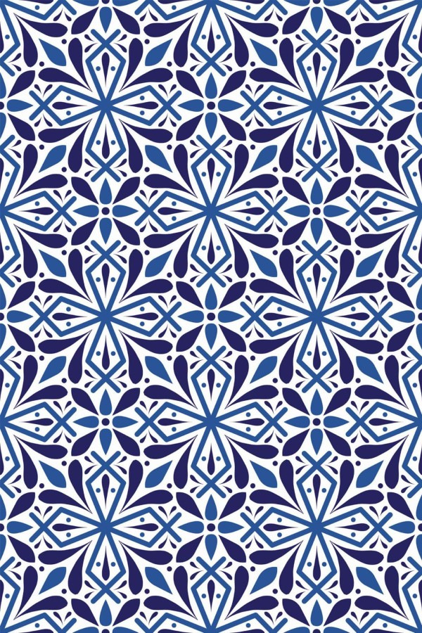 Pattern repeat of Blue floral tile removable wallpaper design