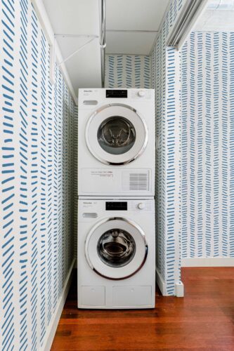 Fancy Walls self-adhesive wallpaper featuring wavy blue lines