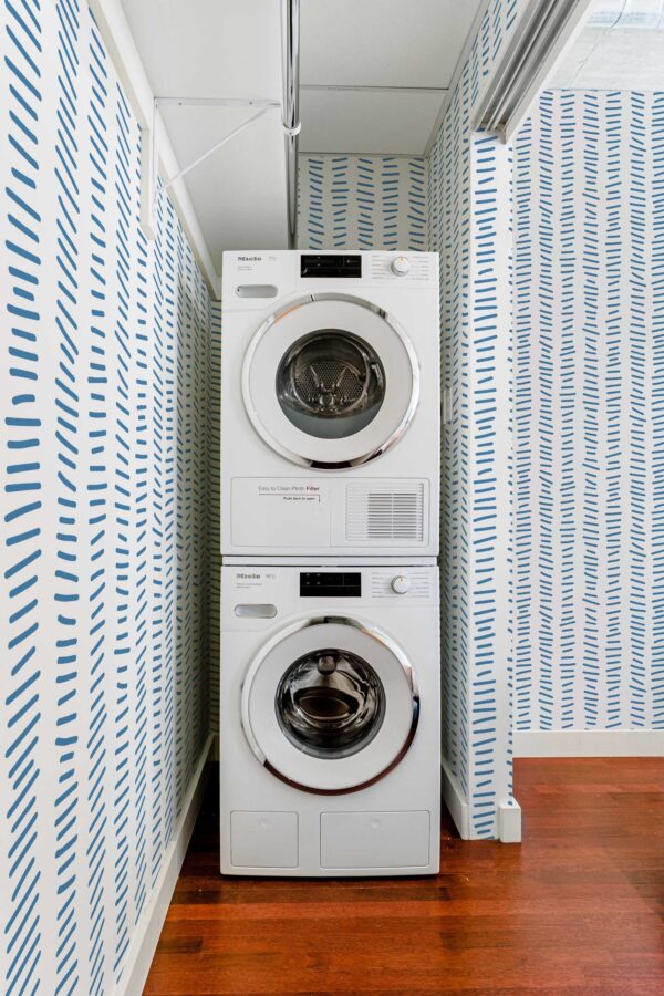 Fancy Walls self-adhesive wallpaper featuring wavy blue lines