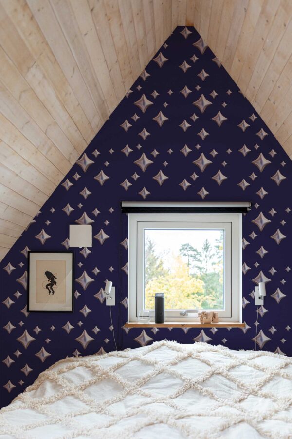 Blue peel and stick wallpaper with metallic stars by Fancy Walls