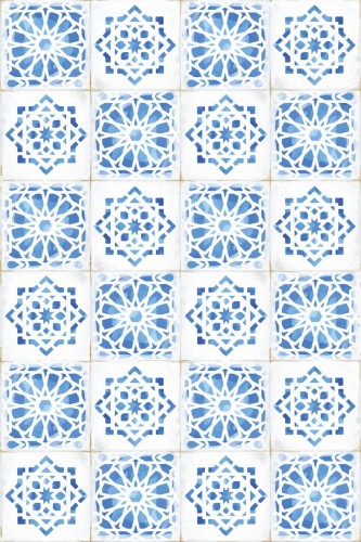 Pattern repeat of Blue moroccan tile removable wallpaper design