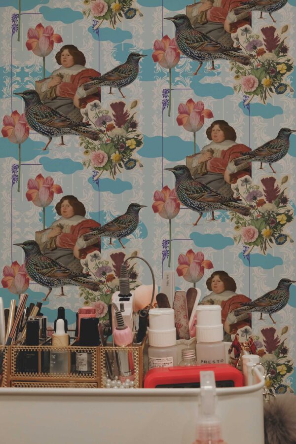 Whimsical Blue Chateau Wallpaper