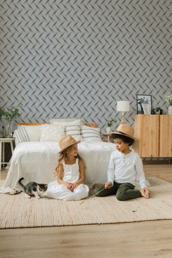 Abstract self-adhesive wallpaper in blue and white wave pattern by Fancy Walls