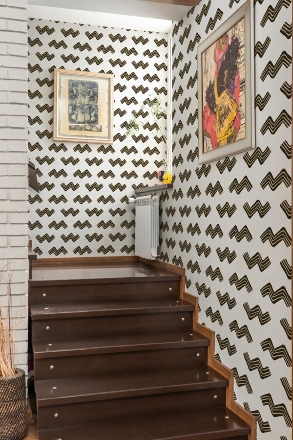 Fancy Walls peel and stick wallpaper with brown chevron zigzags