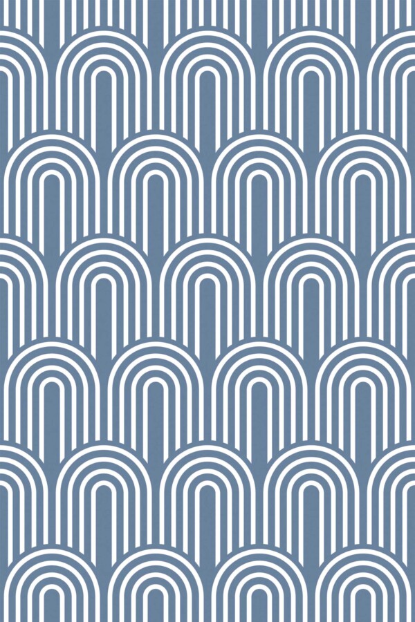 Vintage-inspired traditional wallpaper with geometric blue arch design by Fancy Walls