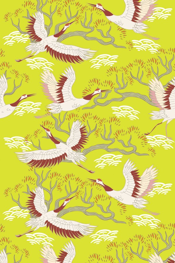Fancy Walls peel and stick wallpaper in Japanese stork design