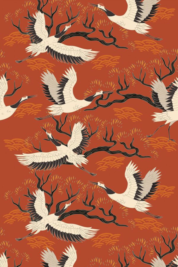Fancy Walls peel and stick wallpaper with storks and branches
