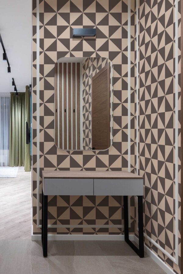 Fancy Walls self-adhesive wallpaper featuring geometric brown triangles