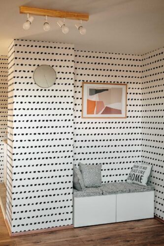 Fancy Walls self-adhesive wallpaper featuring modern brushstroke pattern. Brush Dots peel and stick or non-pasted minimalist wallpaper for walls
