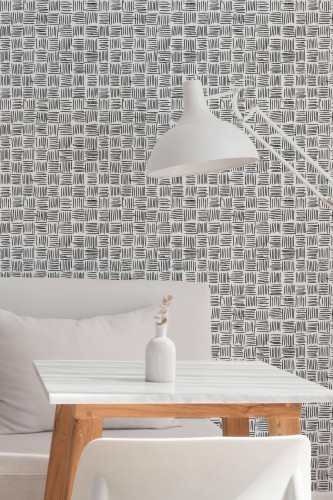 Minimal style dining room decorated with Brush stroke lines peel and stick wallpaper