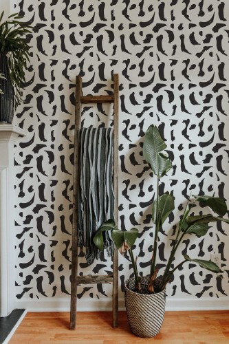 Scandinavian style living room decorated with Brush stroke shapes peel and stick wallpaper