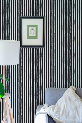 Eastern European style living room decorated with Brush stroke stripes peel and stick wallpaper