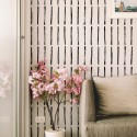 Modern farmhouse style living room decorated with Brush stroke vertical lines peel and stick wallpaper