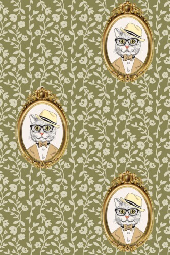 Traditional wallpaper with bowtie cats by Fancy Walls