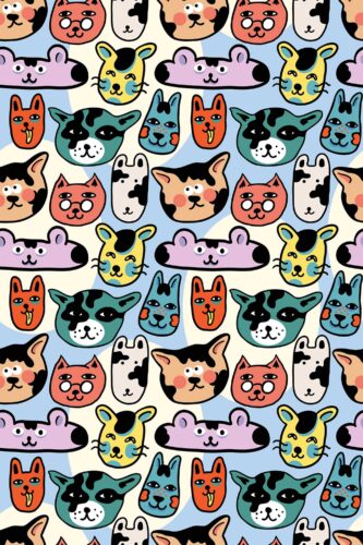 Traditional wallpaper with fun colorful animal doodles by Fancy Walls