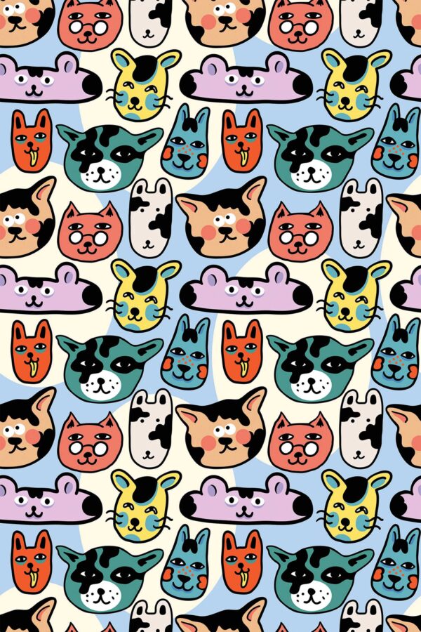 Traditional wallpaper with fun colorful animal doodles by Fancy Walls