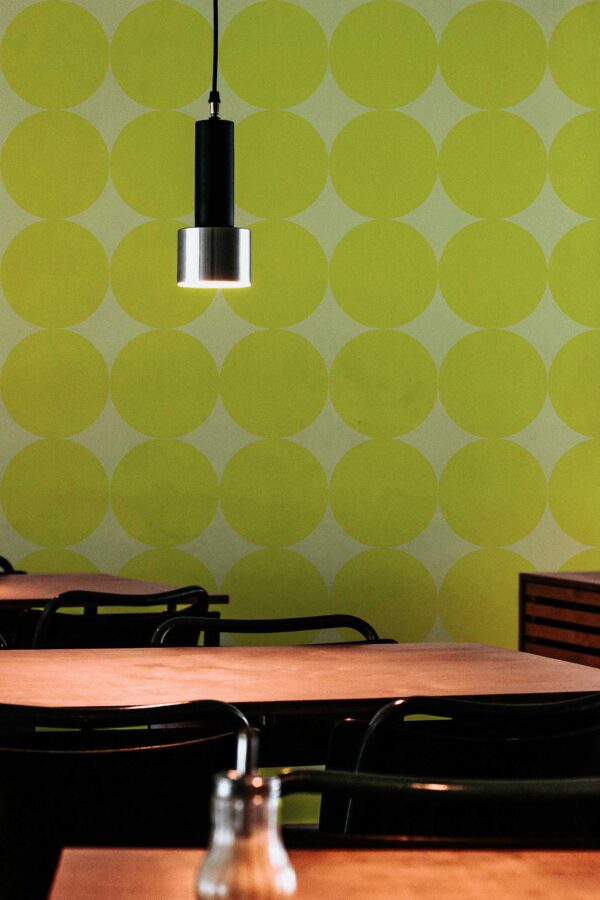 Traditional wallpaper with chartreuse circles by Fancy Walls