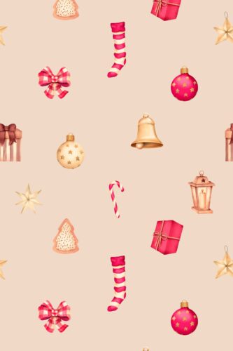 Self-adhesive wallpaper in beige and red holiday design by Fancy Walls