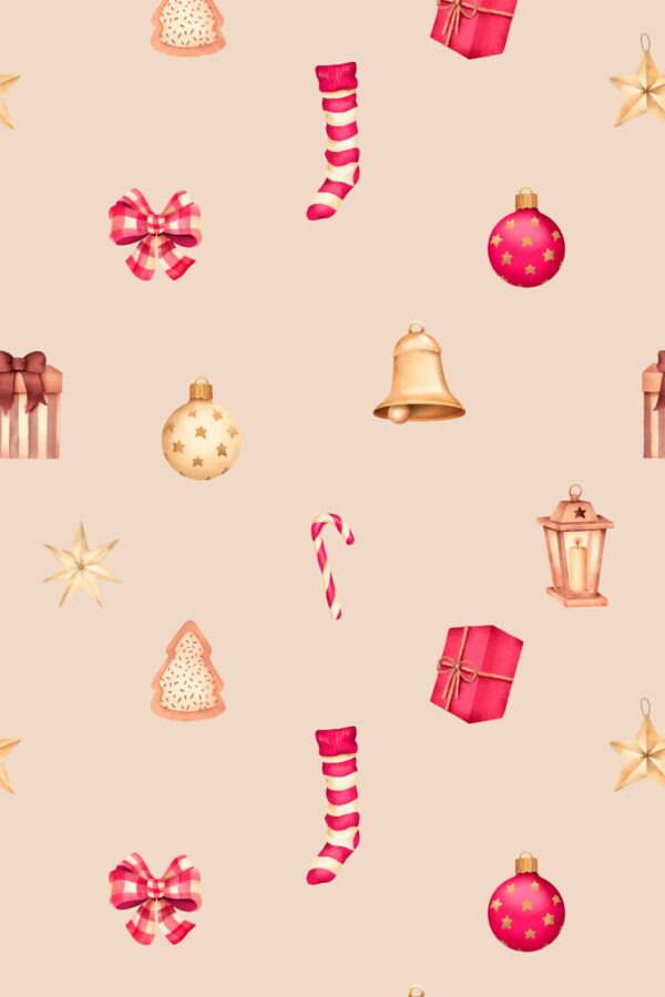 Self-adhesive wallpaper in beige and red holiday design by Fancy Walls