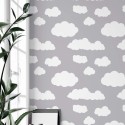 Minimal style home office decorated with Clouds peel and stick wallpaper