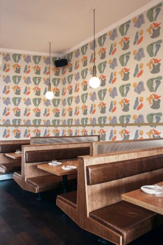 Minimalist line art removable wallpaper by Fancy Walls. Abstract Faces peel and stick or non-pasted abstract wallpaper for coffee shop