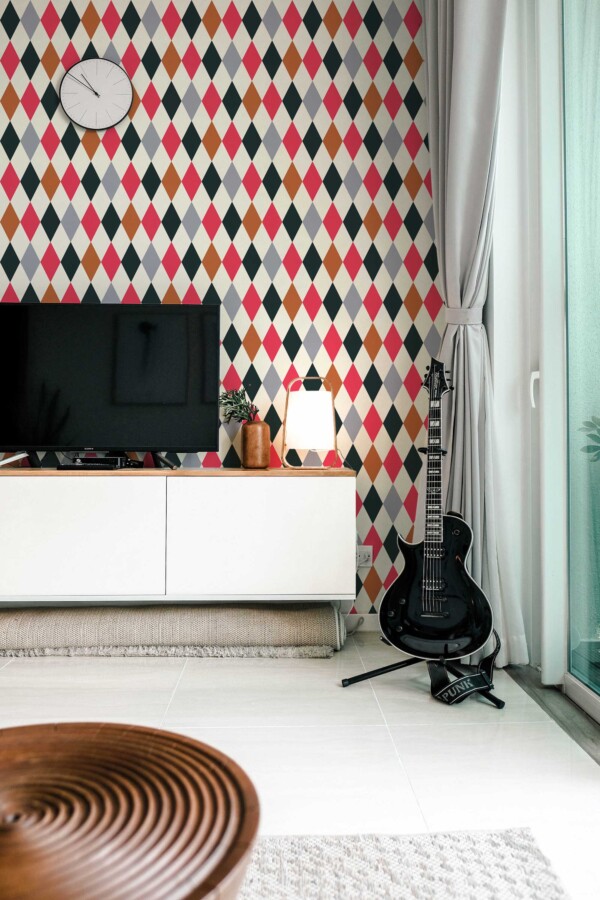 Traditional wallpaper in colorful geometric style from Fancy Walls with cream base