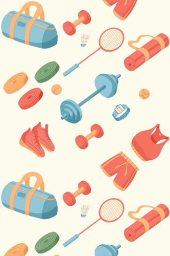 Fancy Walls traditional wallpaper with cute yoga gear and bags