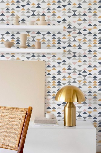 Modern style dining room decorated with Colorful triangles peel and stick wallpaper