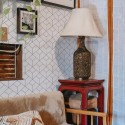 Southwestern style living room decorated with Contemporary Geometric peel and stick wallpaper