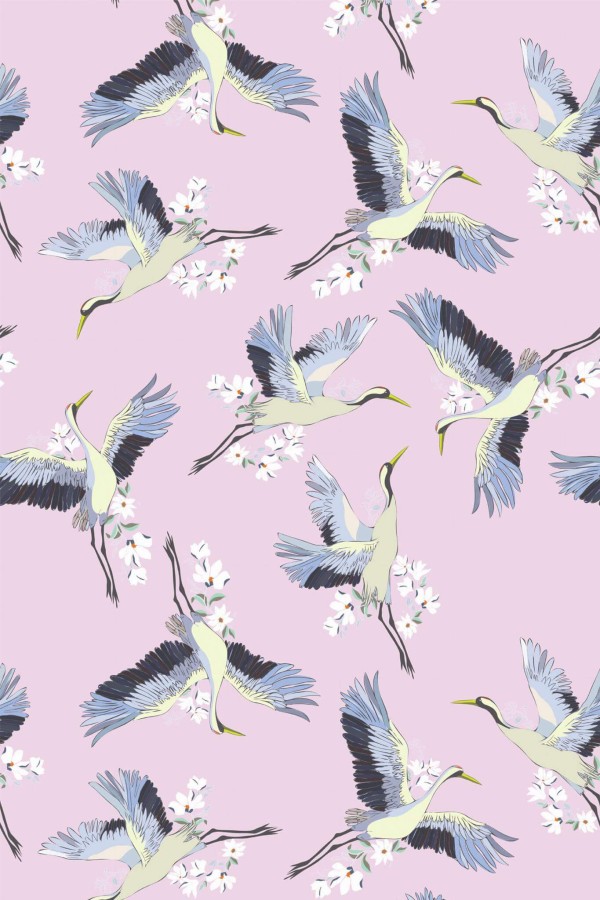Pattern repeat of Crane removable wallpaper design