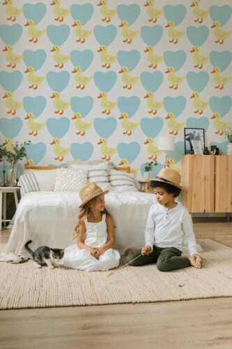 Removable wallpaper featuring yellow ducklings by Fancy Walls