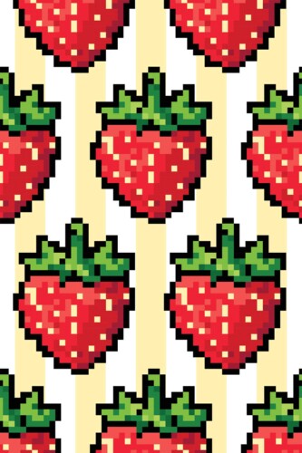 Fancy Walls removable wallpaper with bold pixelated strawberry pattern