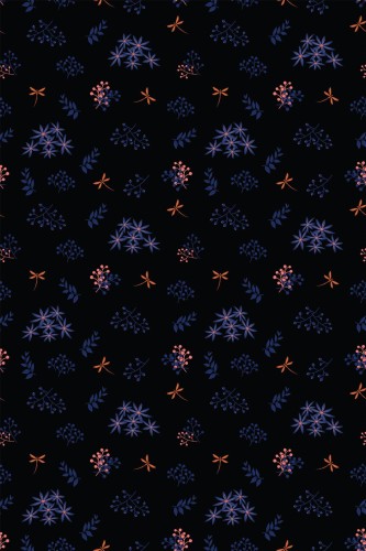 Pattern repeat of Dark blue floral removable wallpaper design