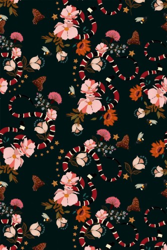 Pattern repeat of Dark tropical removable wallpaper design