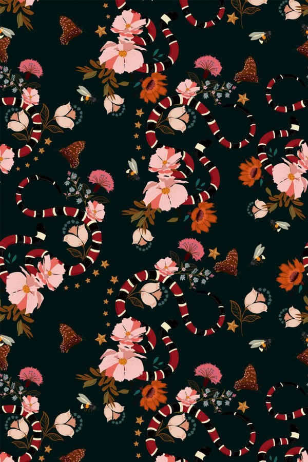 Pattern repeat of Dark tropical removable wallpaper design