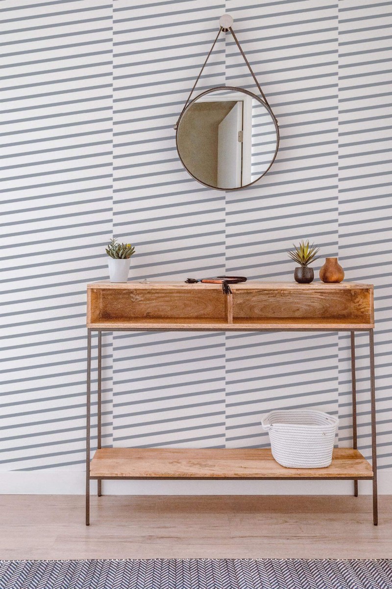 Contemporary style entryway decorated with Diagonal Line peel and stick wallpaper