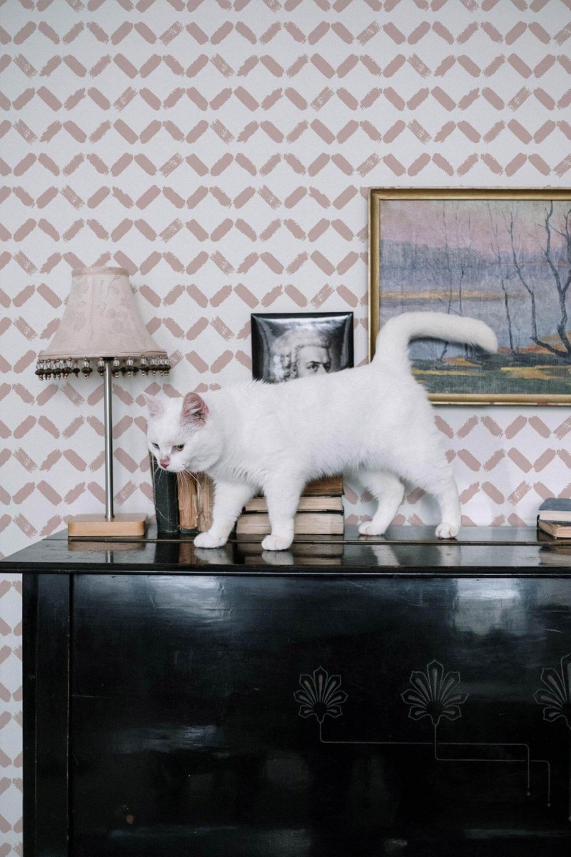 Industrial style music room decorated with Diamond pattern Brush stroke peel and stick wallpaper