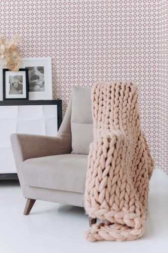Boho style living room decorated with Diamond peel and stick wallpaper