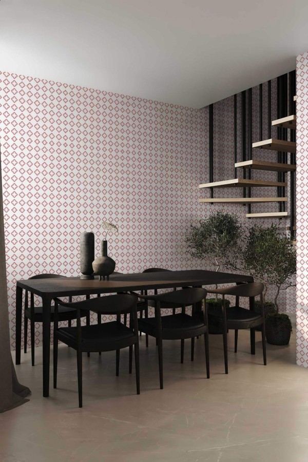 Modern industrial style dining room decorated with Diamond peel and stick wallpaper