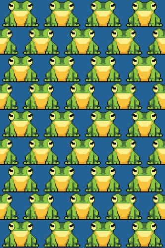Fancy Walls removable wallpaper with pixel art frogs on dark blue