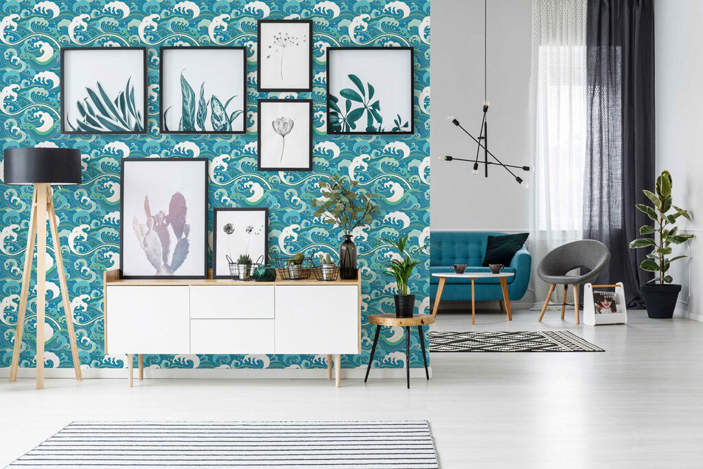 Summer joyful coastal peel and stick or non-pasted wallpaper collection. Fancy Walls coastal and beash inspired self-adhesive or traditional PVC-free and eco-friendly wallpapers for walls