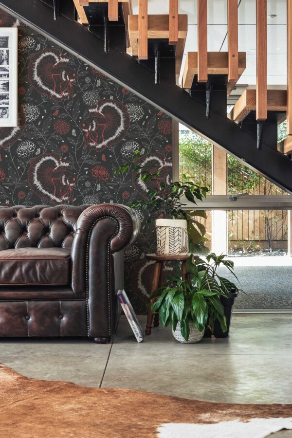 Fancy Walls self-adhesive wallpaper with black and red fish and florals