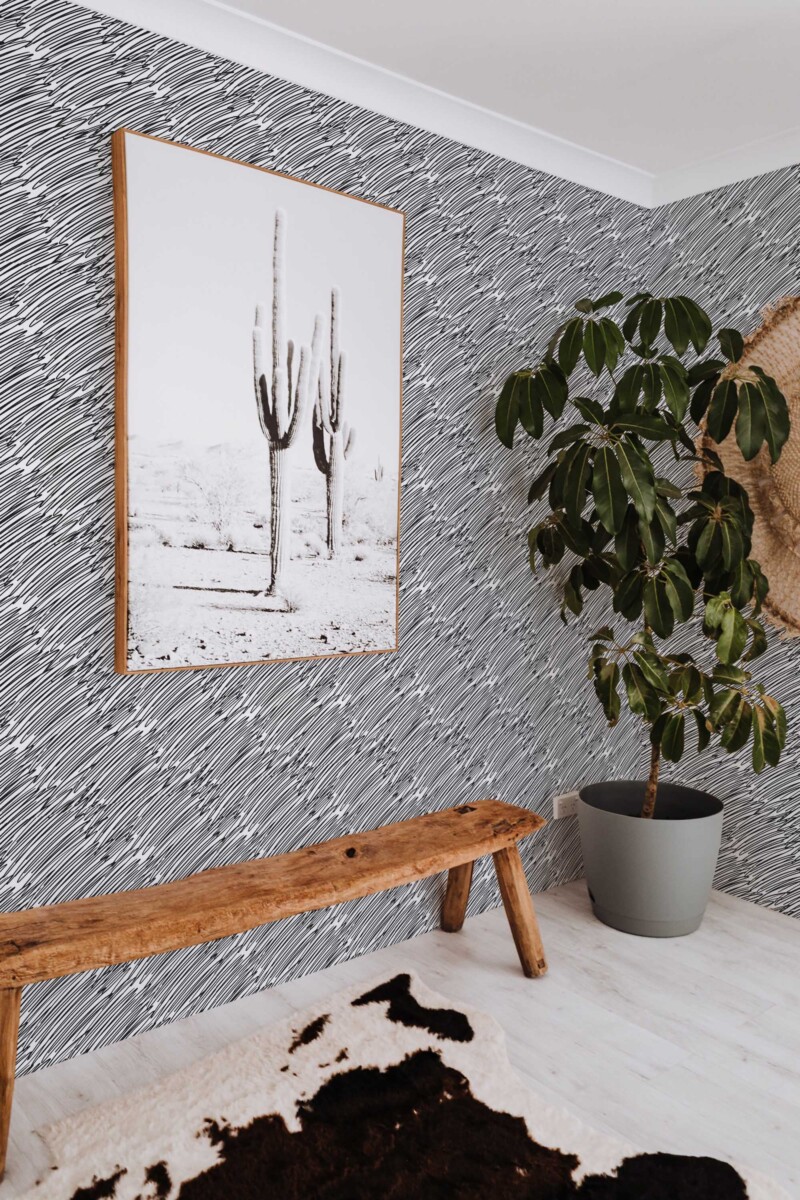 Fancy Walls peel and stick wallpaper with crossed out brush stroke pattern. Chaos Lines removable self-adhesive or traditional pen stroke abstract wallpaper