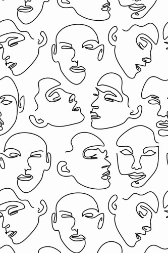Pattern repeat of Face line drawing removable wallpaper design