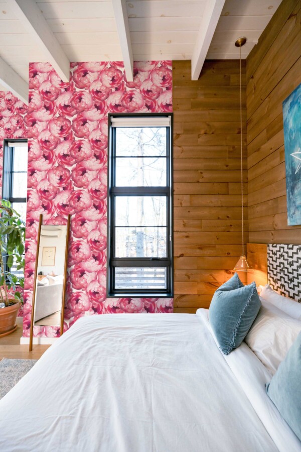 Romantic pink peonies peel and stick wallpaper by Fancy Walls