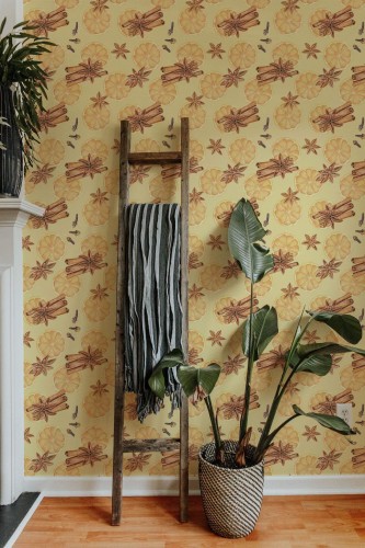 Scandinavian style living room decorated with Festive season peel and stick wallpaper