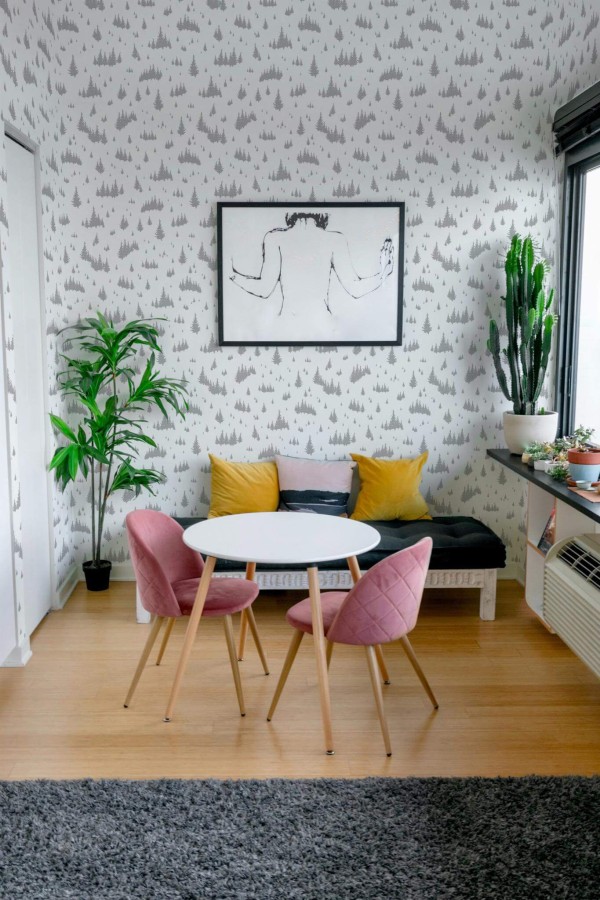 Eclectic style living room decorated with Fir tree peel and stick wallpaper