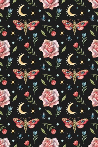 Pattern repeat of Floral and butterfly removable wallpaper design